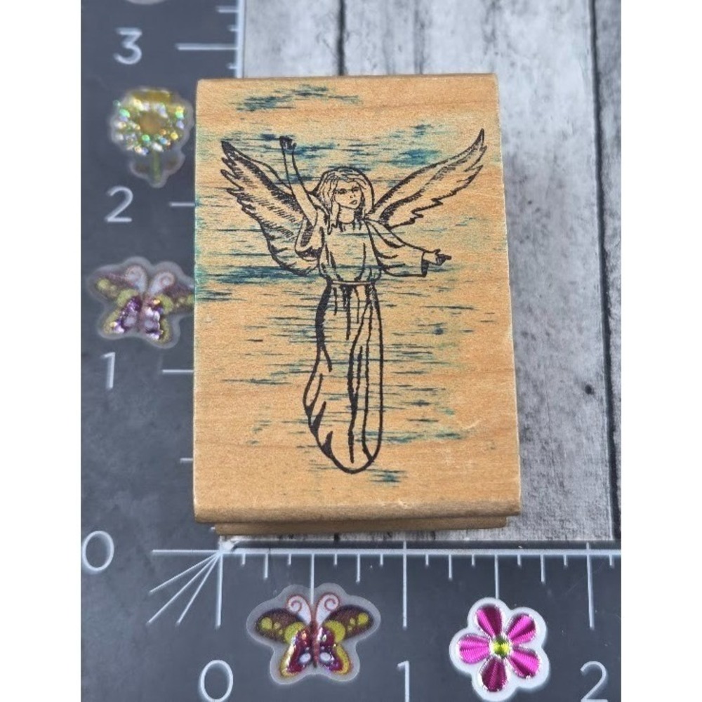 Guardian Angel Flying Detailed Rubber Stamp Wood #Q20